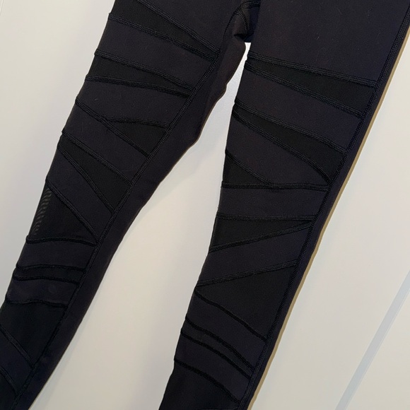 EUC Mesh Panel 25” Lululemon WunderUnder High Rise Black Leggings - Picture 1 of 5